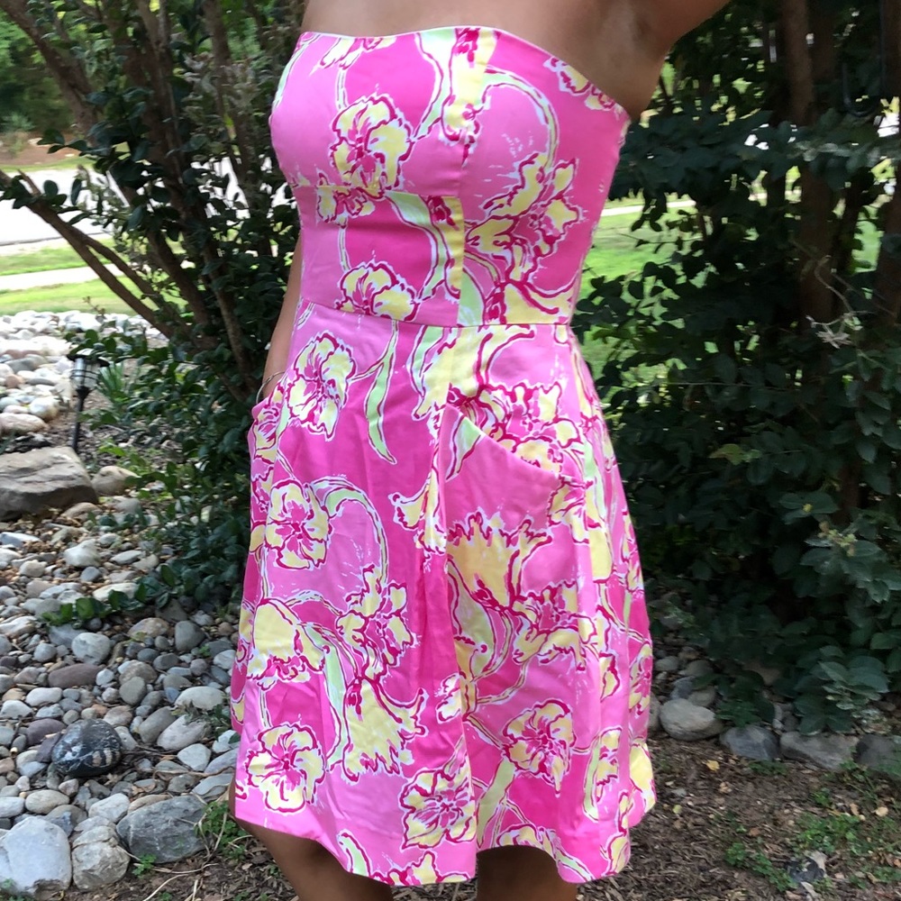 Lilly Pulitzer Hotty Pink Day Strapless Dress SZ.6 - Picture 4 of 6